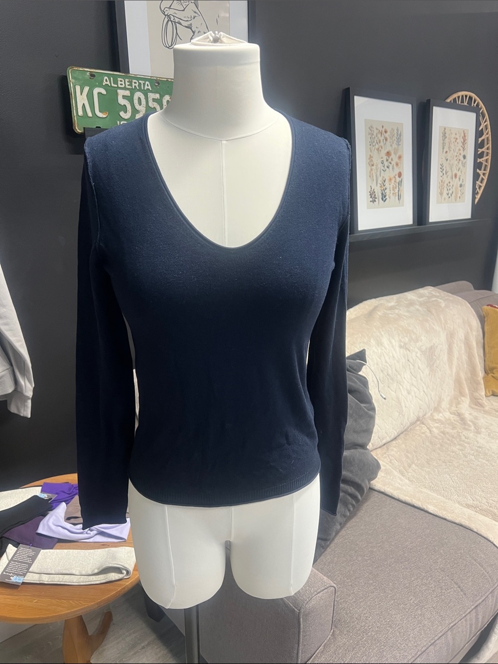 Esprit Navy V-Neck Long Sleeve Sweater Viscose Size Small